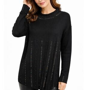 Chicara  Embellished Beaded Knit Sweater XL Black Wool blend Vintage Germany